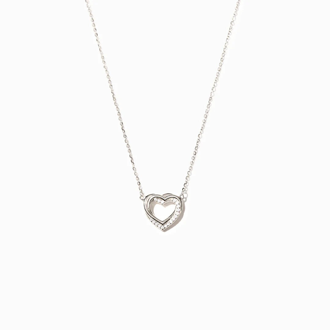 Argento 925 Collana da doppio cuore vuoto